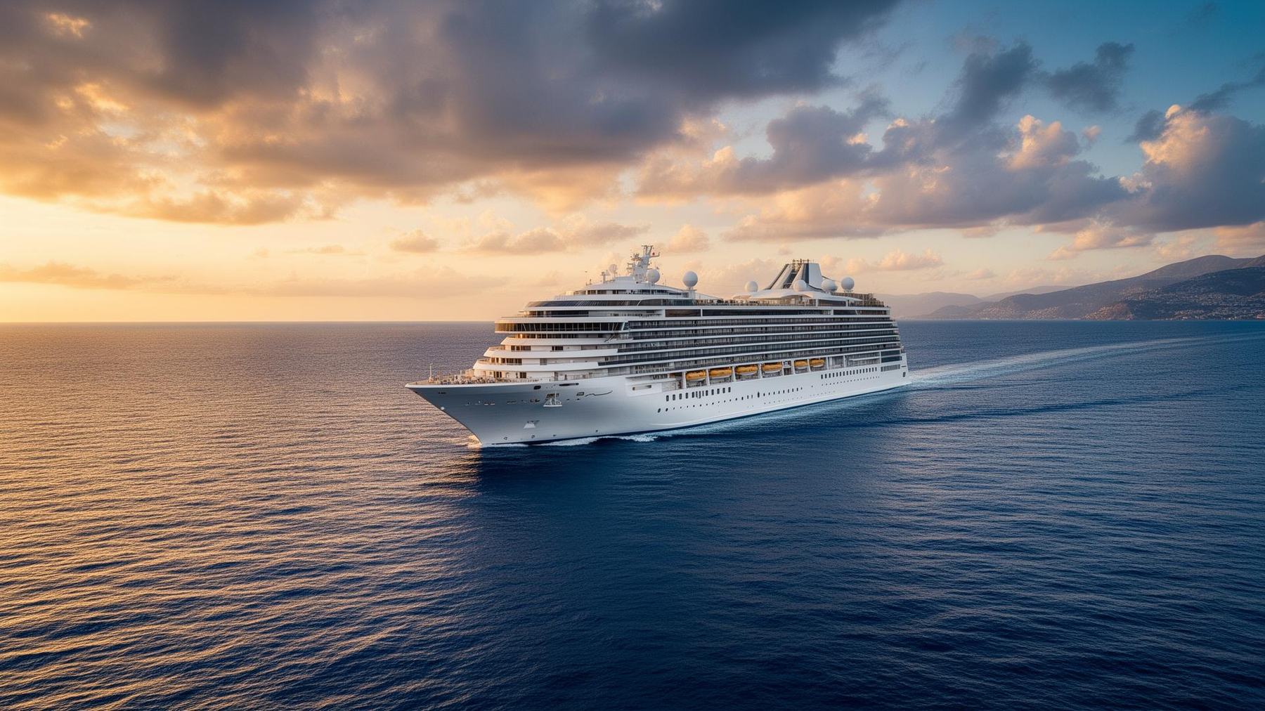 Crucero navegando al atardecer