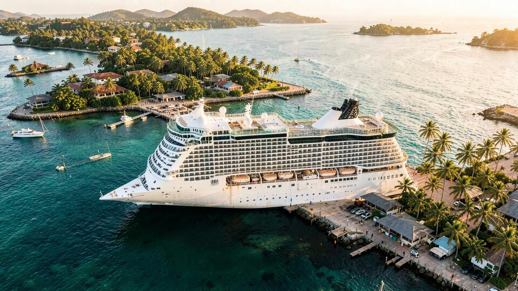 Crucero atracado en un puerto del Caribe